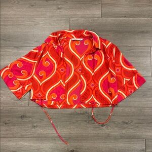 Zara Red and Orange Patterned Crop Top